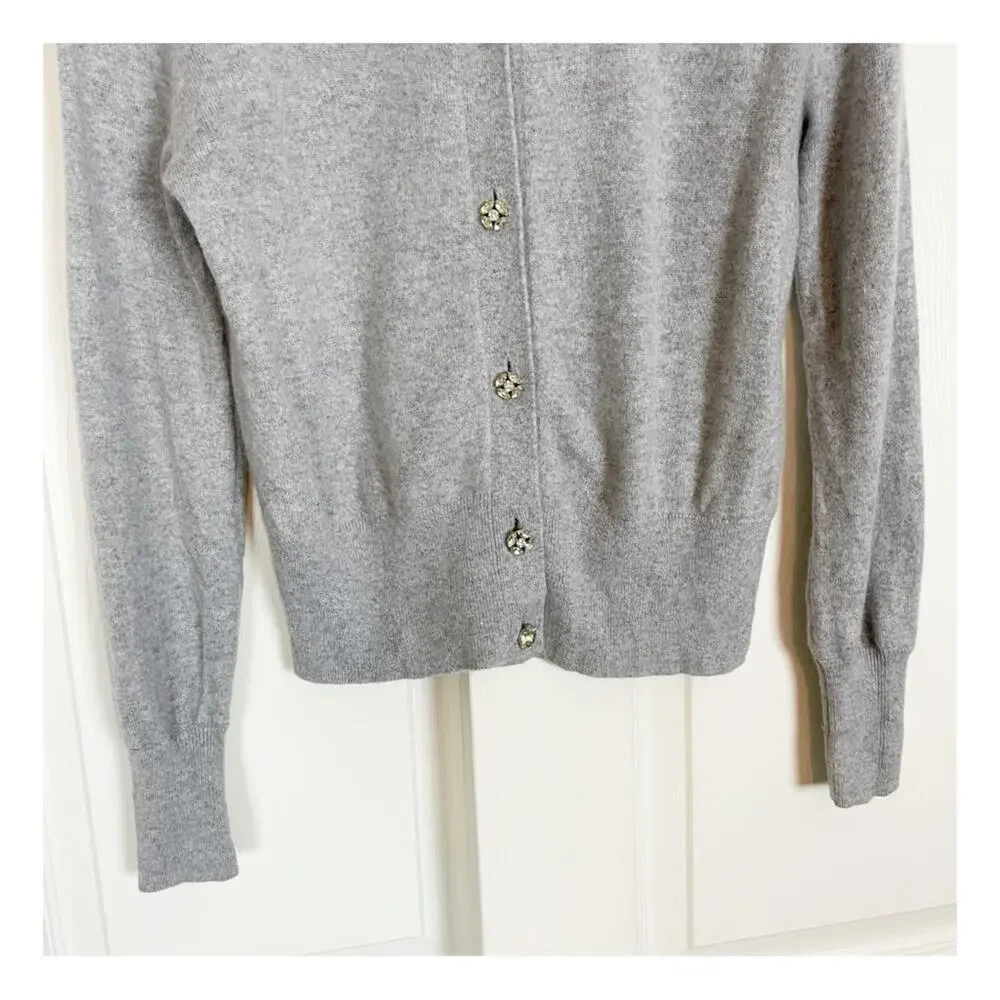 J. Crew Jewel Button 100% Cashmere Gray Cardigan - Picture 4 of 9